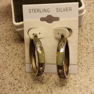 Sterling silver earrings with jade incerts